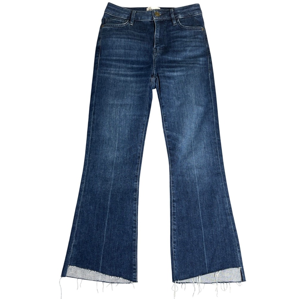 Frame Blue Le Crop Mini Boot Flare Wide Leg Frayed Raw Hem Denim Jeans Womens 26